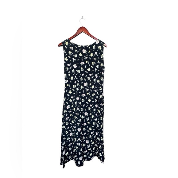 Vintage 90s Women’s Black Floral Rayon Sleeveless Midi Maxi Dress Sz Medium - Picture 5 of 5